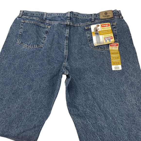 Wrangler Five Star Premium Denim Straight Leg Relaxed Fit Mens 50X30 Blue - Picture 9 of 16